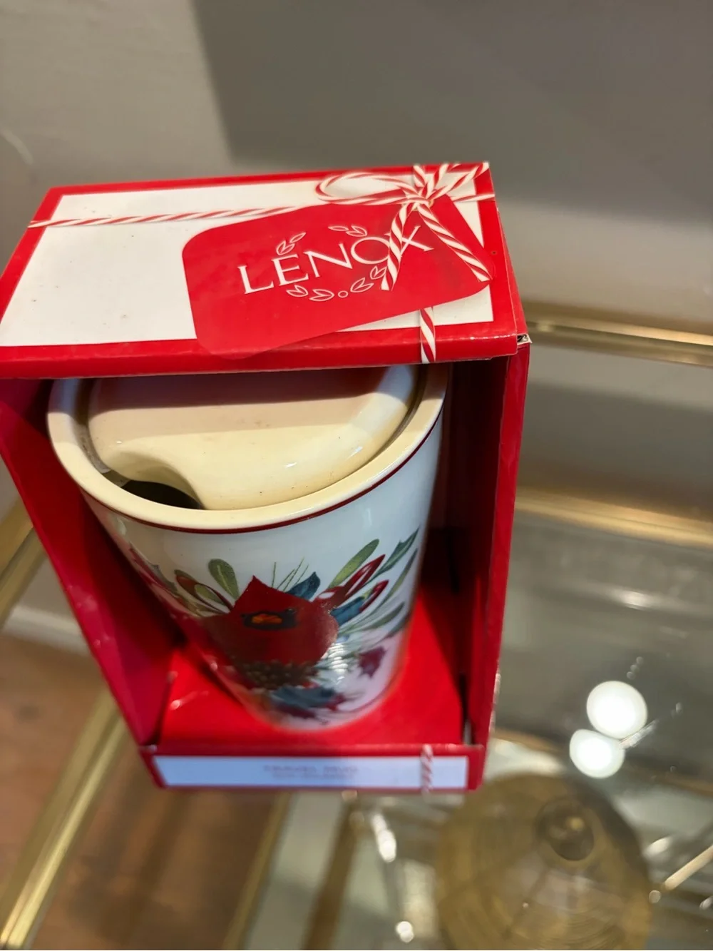 Lenox Holiday Cardinal Travel Mug - White and Red
